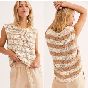 Free People Tan and Cream Striped Knit Top
